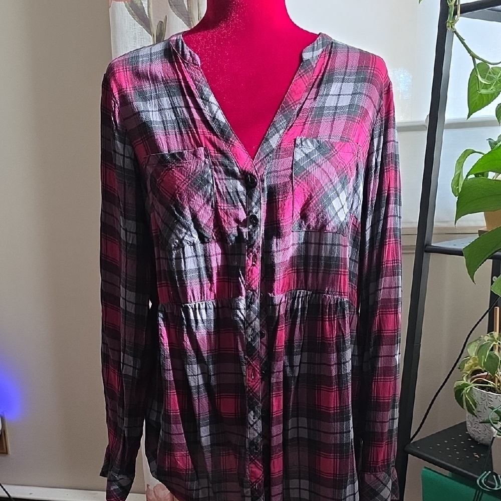 Torrid pink and Black Plaid Button-Down Shirt